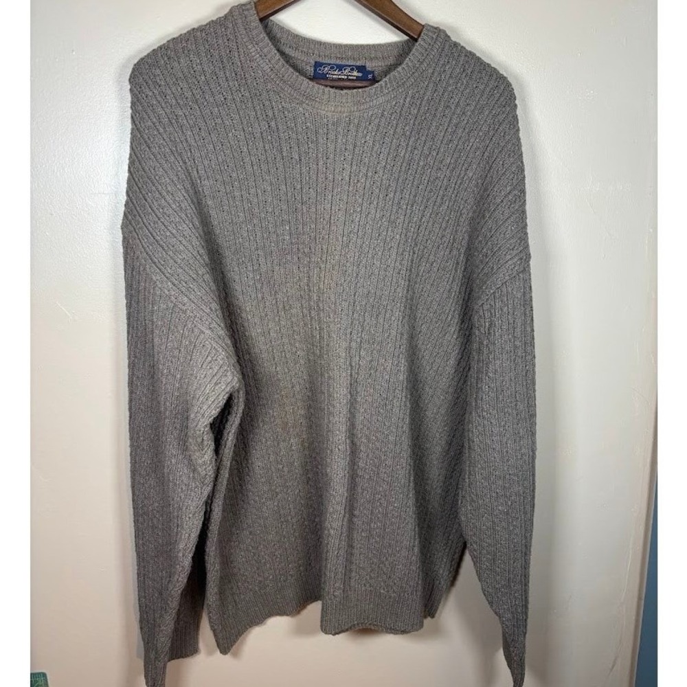 Brooks Brothers Mens Grey 100% Cotton Ribbed Crewneck Sweater XL Made in USA